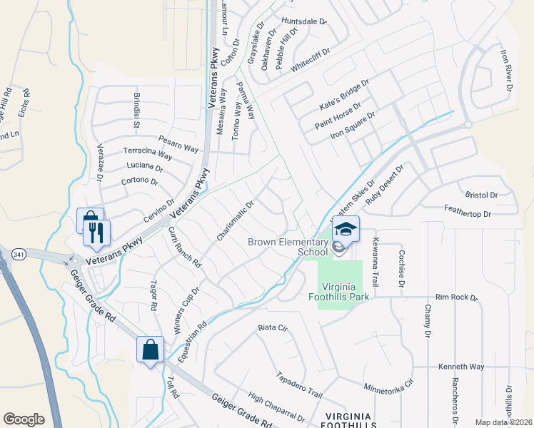 map of restaurants, bars, coffee shops, grocery stores, and more near 550 Roseben Court in Reno