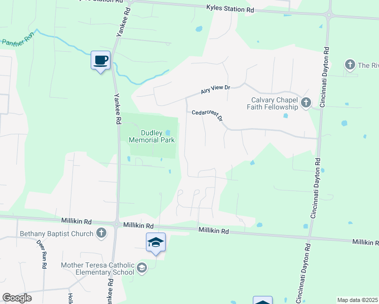map of restaurants, bars, coffee shops, grocery stores, and more near 5766 Treeside Drive in Butler County