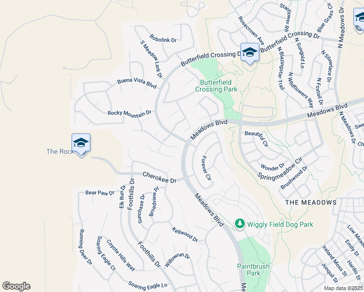 map of restaurants, bars, coffee shops, grocery stores, and more near 4408 Larksong Place in Castle Rock
