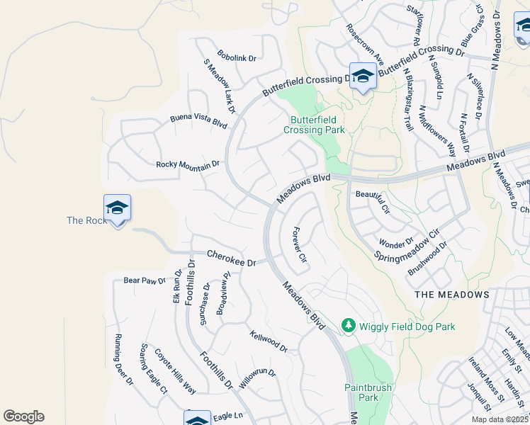 map of restaurants, bars, coffee shops, grocery stores, and more near 4457 Larksong Place in Castle Rock
