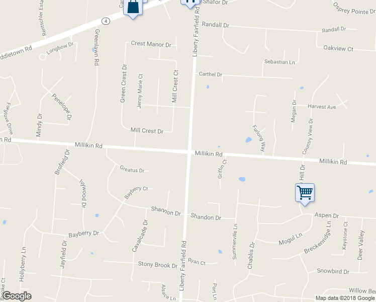 map of restaurants, bars, coffee shops, grocery stores, and more near 4860 Millikin Road in Butler County