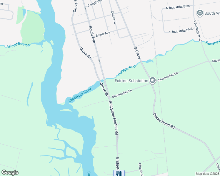 map of restaurants, bars, coffee shops, grocery stores, and more near 285 Bridgeton Fairton Road in Bridgeton