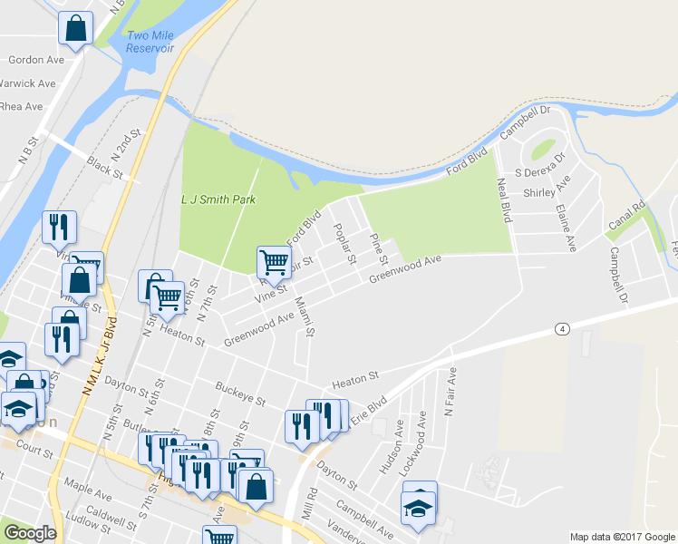 map of restaurants, bars, coffee shops, grocery stores, and more near 1113 Vine St in Hamilton