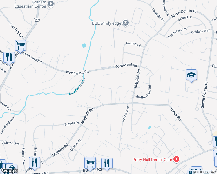 map of restaurants, bars, coffee shops, grocery stores, and more near 9836H Magledt Road in Baltimore