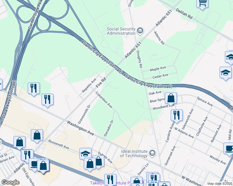 map of restaurants, bars, coffee shops, grocery stores, and more near 2720 Fire Road in Egg Harbor Township