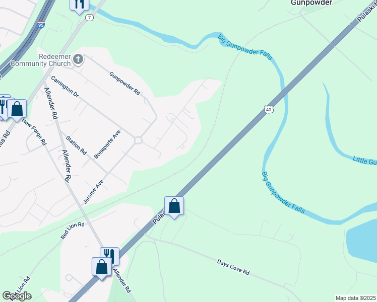 map of restaurants, bars, coffee shops, grocery stores, and more near 5826 Dillon John Ct in White Marsh