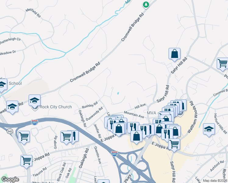 map of restaurants, bars, coffee shops, grocery stores, and more near 2007 Cromwell Ridge Court in Baltimore
