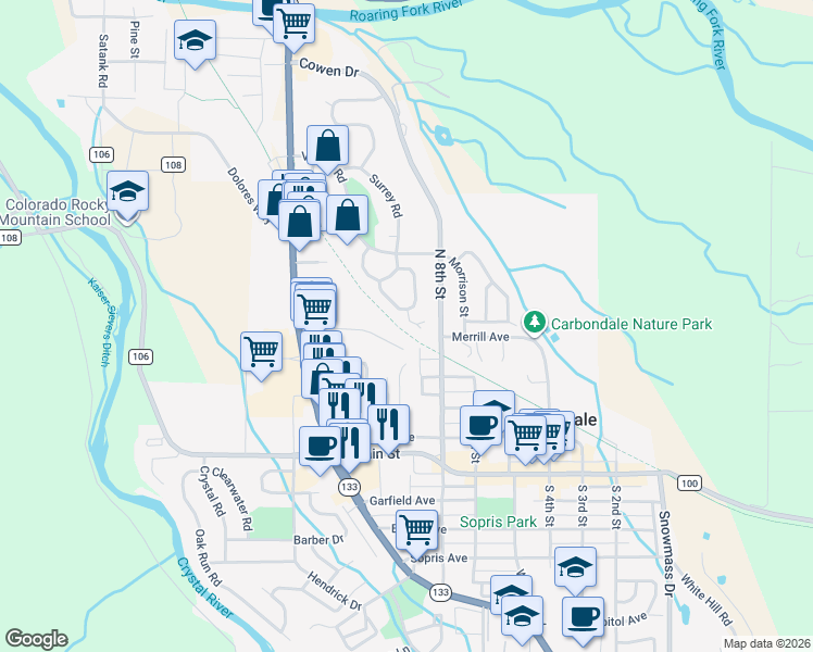map of restaurants, bars, coffee shops, grocery stores, and more near 1005 Crown Drive in Carbondale
