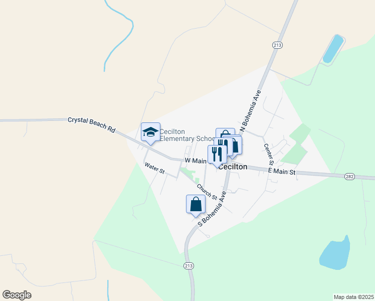 map of restaurants, bars, coffee shops, grocery stores, and more near 171 West Main Street in Cecilton