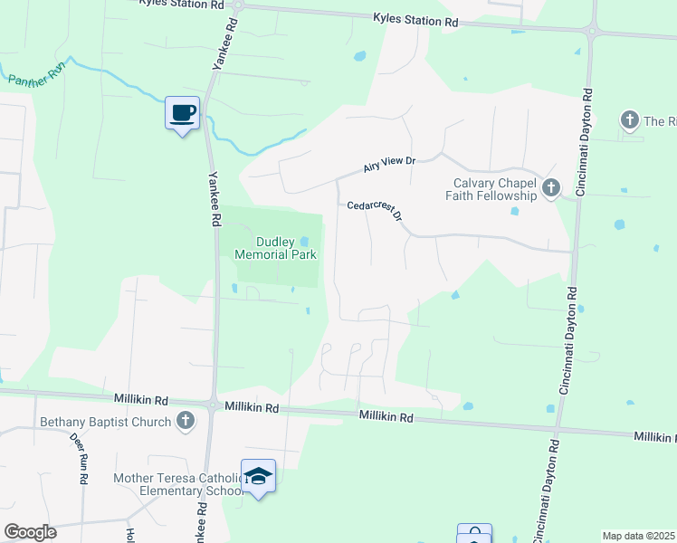 map of restaurants, bars, coffee shops, grocery stores, and more near 5766 Treeside Drive in Butler County