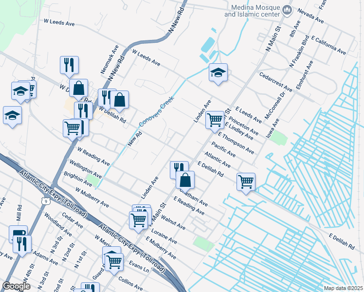 map of restaurants, bars, coffee shops, grocery stores, and more near 906 Linden Avenue in Pleasantville