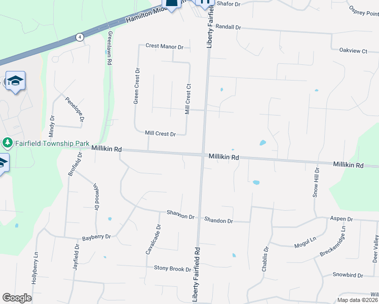 map of restaurants, bars, coffee shops, grocery stores, and more near 4192 Millikin Road in Hamilton