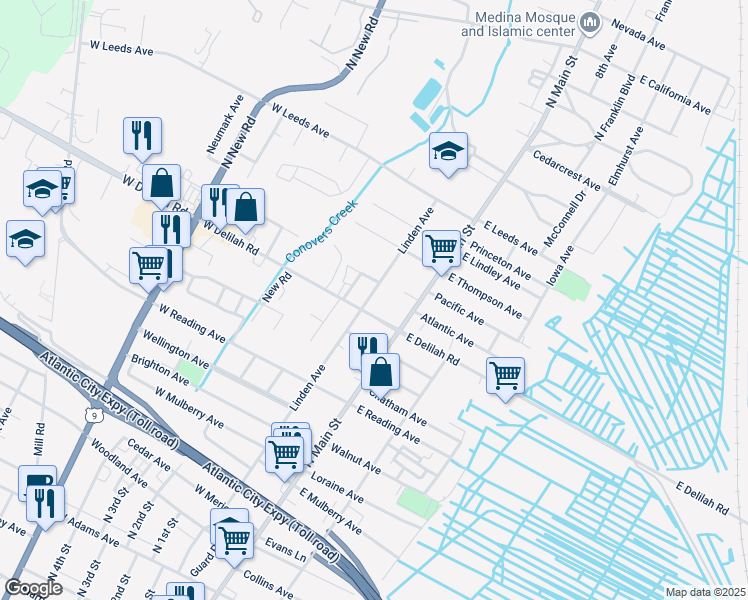 map of restaurants, bars, coffee shops, grocery stores, and more near 906 Linden Avenue in Pleasantville
