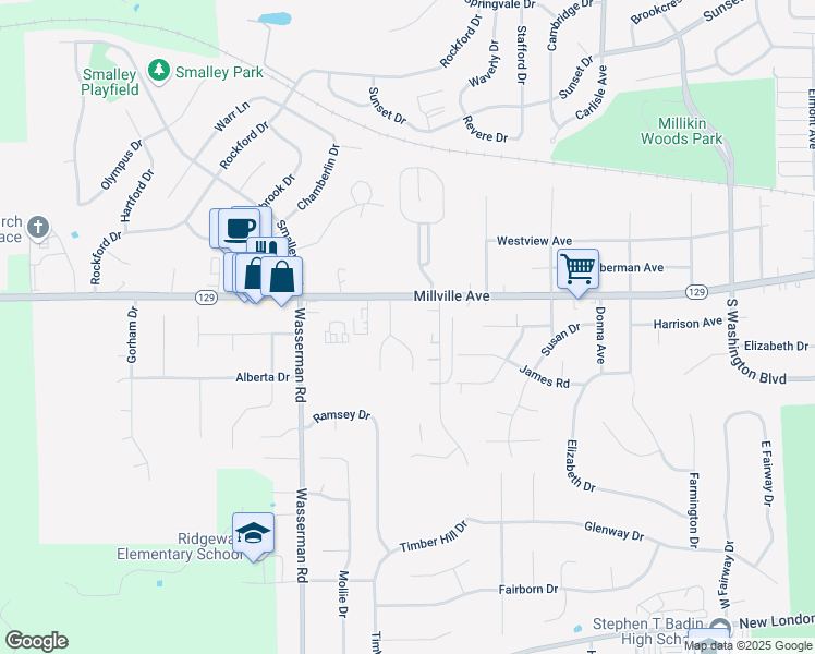 map of restaurants, bars, coffee shops, grocery stores, and more near 1302 Millville Avenue in Hamilton
