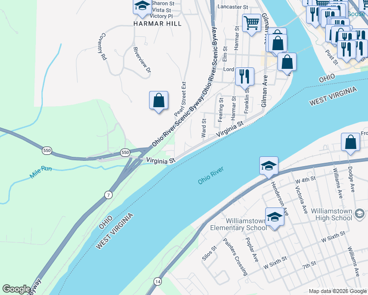 map of restaurants, bars, coffee shops, grocery stores, and more near 621 Virginia Street in Marietta