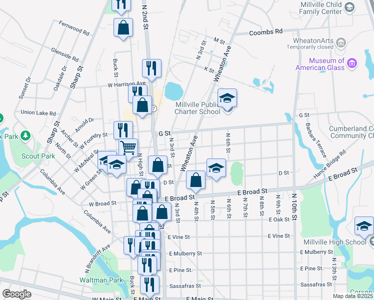 map of restaurants, bars, coffee shops, grocery stores, and more near 826 Wheaton Avenue in Millville