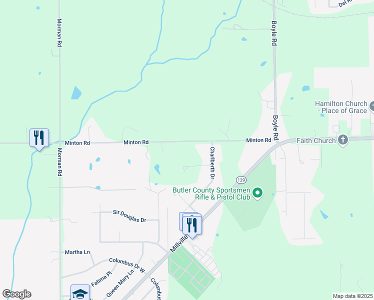 map of restaurants, bars, coffee shops, grocery stores, and more near 2263 Minton Road in Hamilton