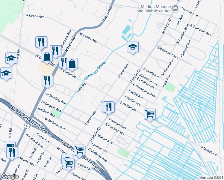 map of restaurants, bars, coffee shops, grocery stores, and more near 914 Linden Avenue in Pleasantville