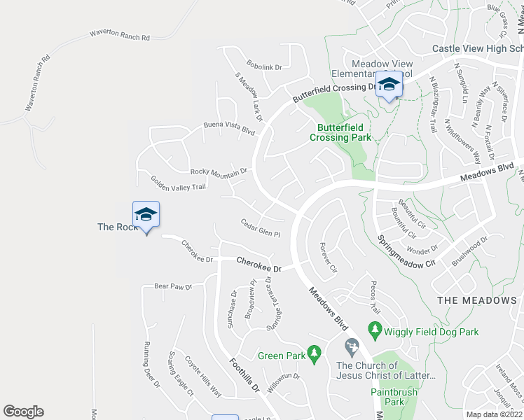 map of restaurants, bars, coffee shops, grocery stores, and more near 4565 Larksong Drive in Castle Rock