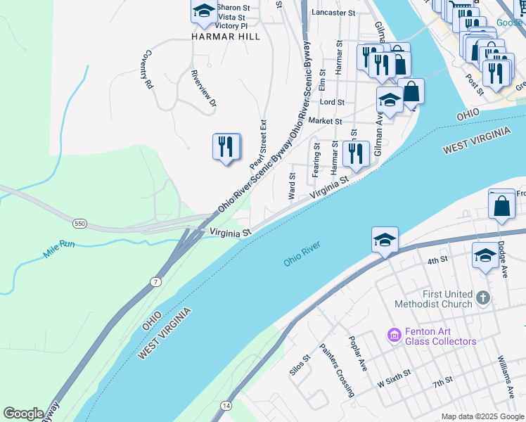 map of restaurants, bars, coffee shops, grocery stores, and more near 621 Virginia Street in Marietta