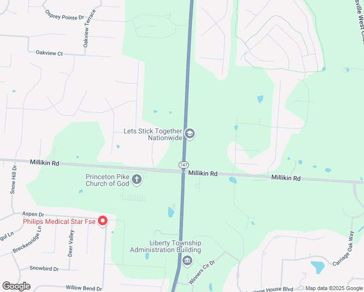 map of restaurants, bars, coffee shops, grocery stores, and more near 5941 Princeton Glendale Road in Butler County