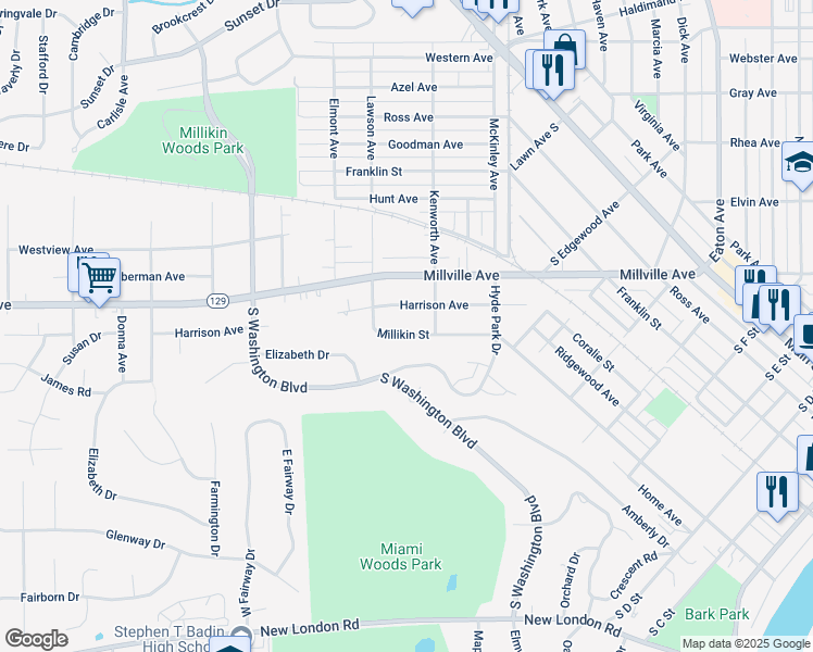 map of restaurants, bars, coffee shops, grocery stores, and more near 971 Millikin Street in Hamilton