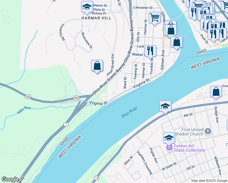 map of restaurants, bars, coffee shops, grocery stores, and more near 621 Virginia Street in Marietta