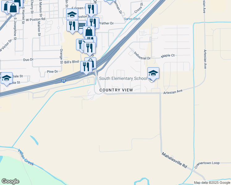 map of restaurants, bars, coffee shops, grocery stores, and more near 388 County View Court in Martinsville
