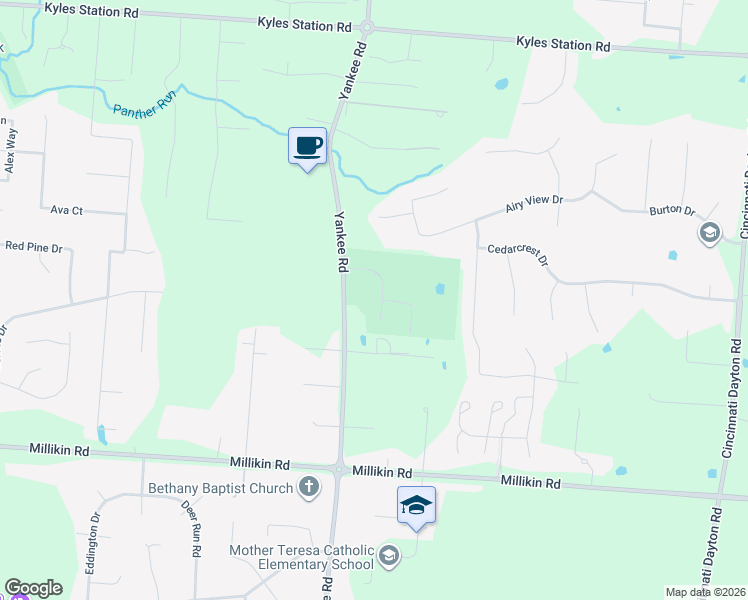 map of restaurants, bars, coffee shops, grocery stores, and more near 5700 Yankee Road in Butler County