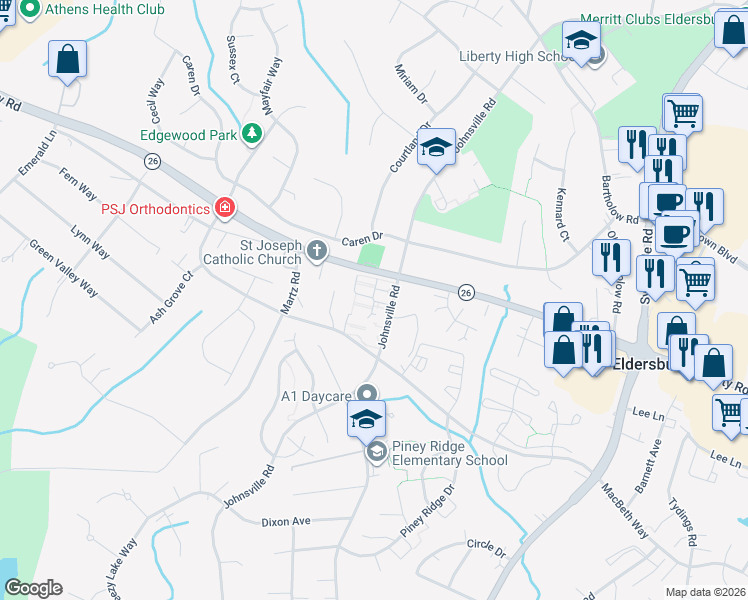 map of restaurants, bars, coffee shops, grocery stores, and more near 964 Marimich Court in Eldersburg