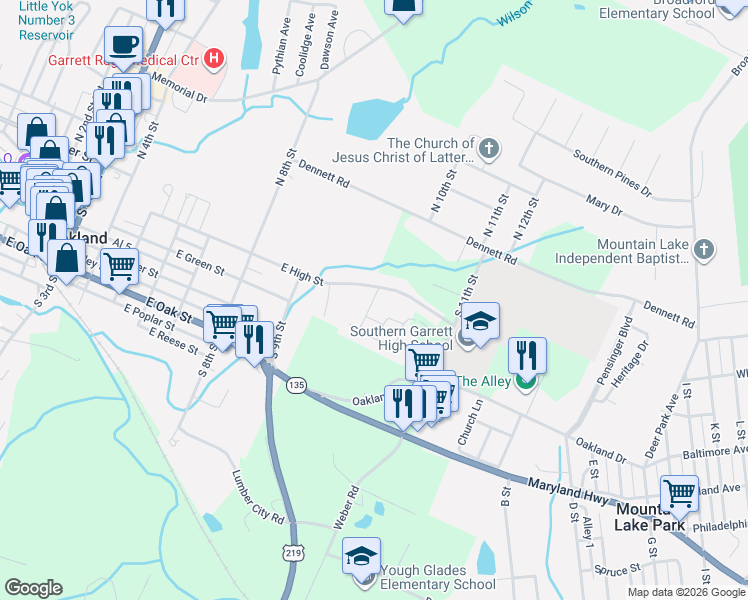 map of restaurants, bars, coffee shops, grocery stores, and more near 976 East High Street in Oakland