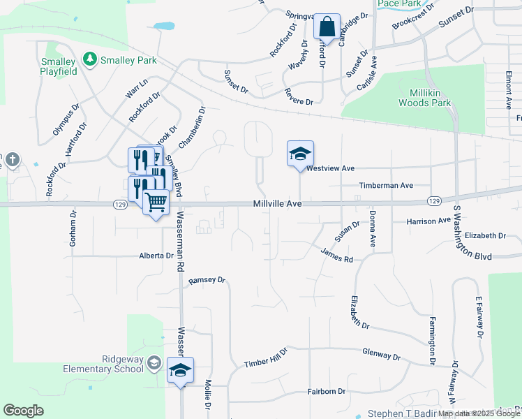 map of restaurants, bars, coffee shops, grocery stores, and more near 93 Timber Hill Drive in Hamilton