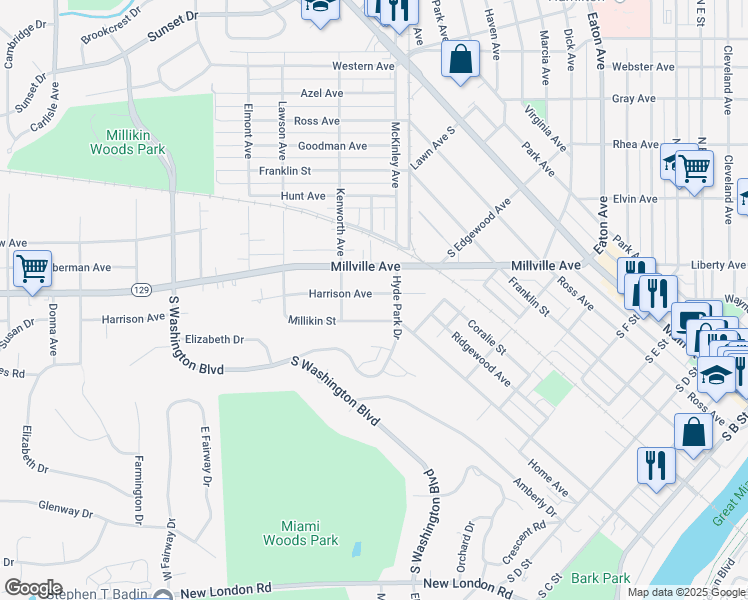 map of restaurants, bars, coffee shops, grocery stores, and more near 424 Harrison Avenue in Hamilton