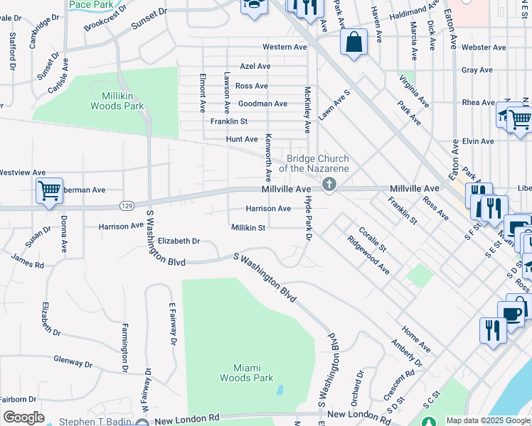 map of restaurants, bars, coffee shops, grocery stores, and more near 501 Harrison Avenue in Hamilton