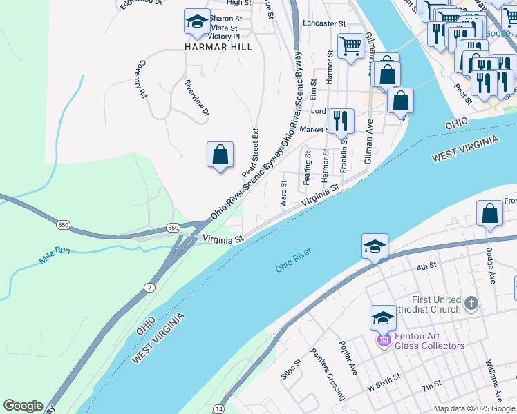 map of restaurants, bars, coffee shops, grocery stores, and more near 623 Virginia Street in Marietta