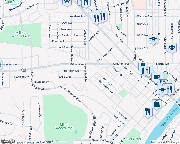 map of restaurants, bars, coffee shops, grocery stores, and more near 320 Harrison Avenue in Hamilton