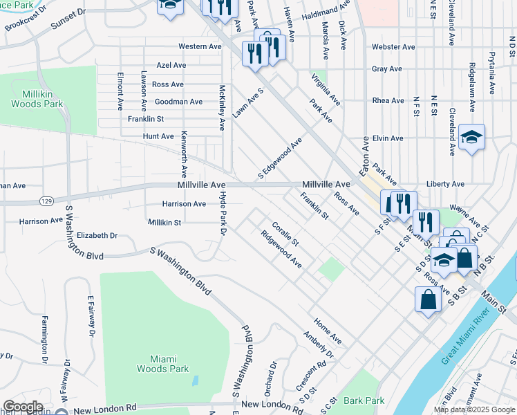 map of restaurants, bars, coffee shops, grocery stores, and more near 304 Millville Avenue in Hamilton