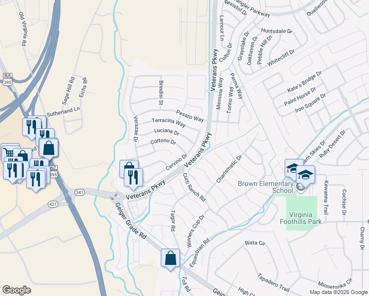 map of restaurants, bars, coffee shops, grocery stores, and more near 560 Luciana Drive in Reno