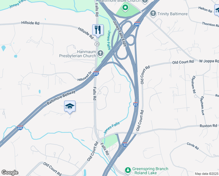 map of restaurants, bars, coffee shops, grocery stores, and more near 614 Brightwood Club Drive in Timonium