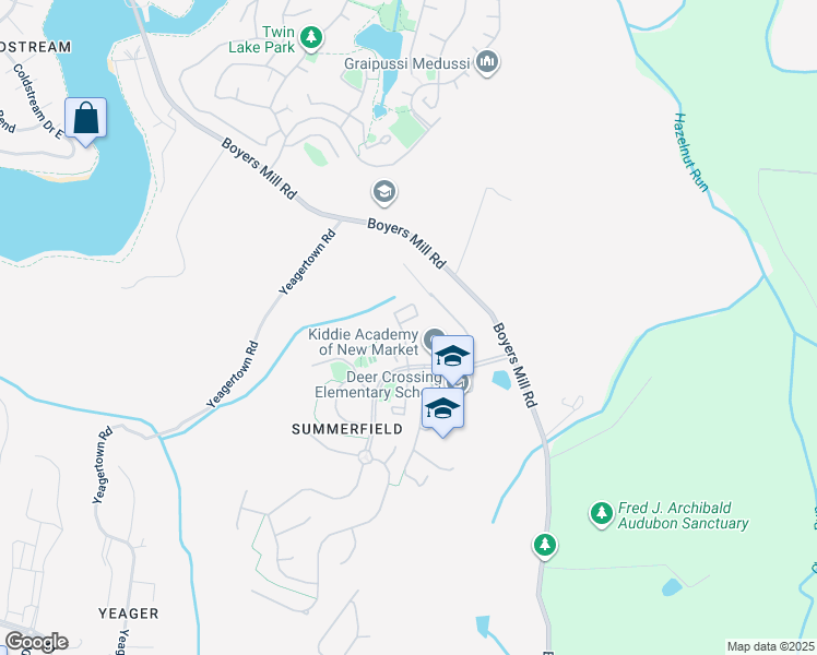 map of restaurants, bars, coffee shops, grocery stores, and more near 6237 North Steamboat Way in New Market