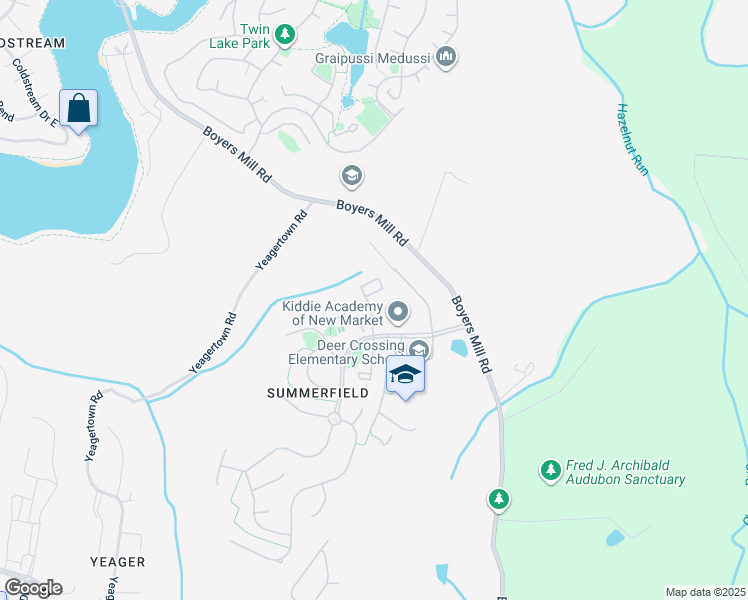 map of restaurants, bars, coffee shops, grocery stores, and more near 6237 North Steamboat Way in New Market