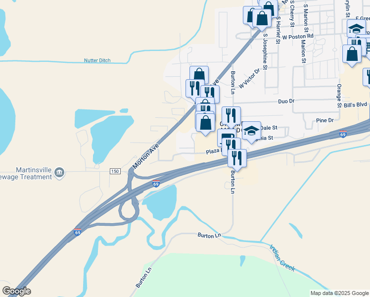 map of restaurants, bars, coffee shops, grocery stores, and more near 918 -948 Cloverleaf Court in Martinsville