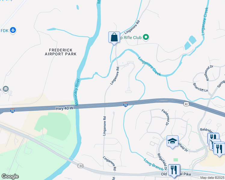 map of restaurants, bars, coffee shops, grocery stores, and more near 6229 Linganore Road in Frederick