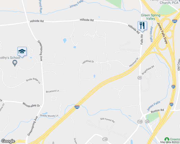 map of restaurants, bars, coffee shops, grocery stores, and more near 811 Hillstead Dr in Lutherville-Timonium