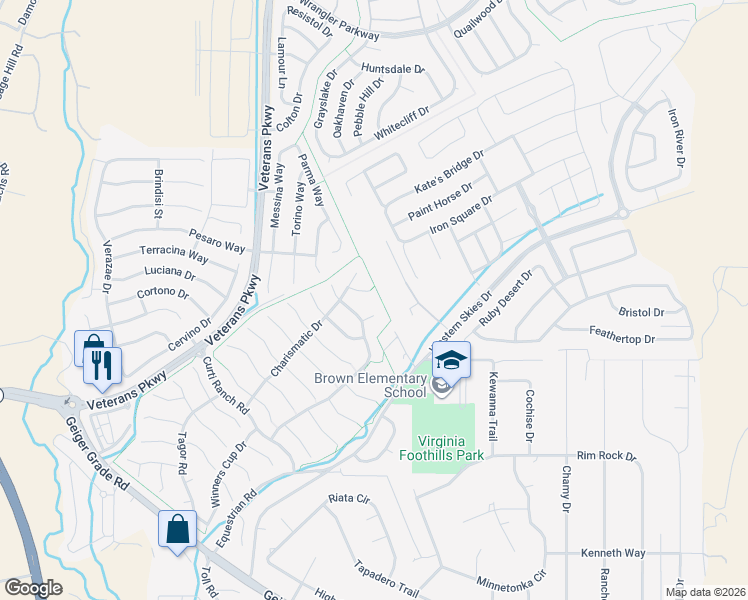 map of restaurants, bars, coffee shops, grocery stores, and more near 560 Martingale Court in Reno
