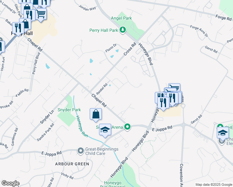 map of restaurants, bars, coffee shops, grocery stores, and more near in Perry Hall