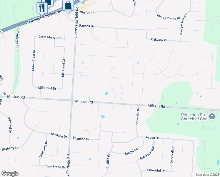 map of restaurants, bars, coffee shops, grocery stores, and more near 5935 Furlong Way in Butler County