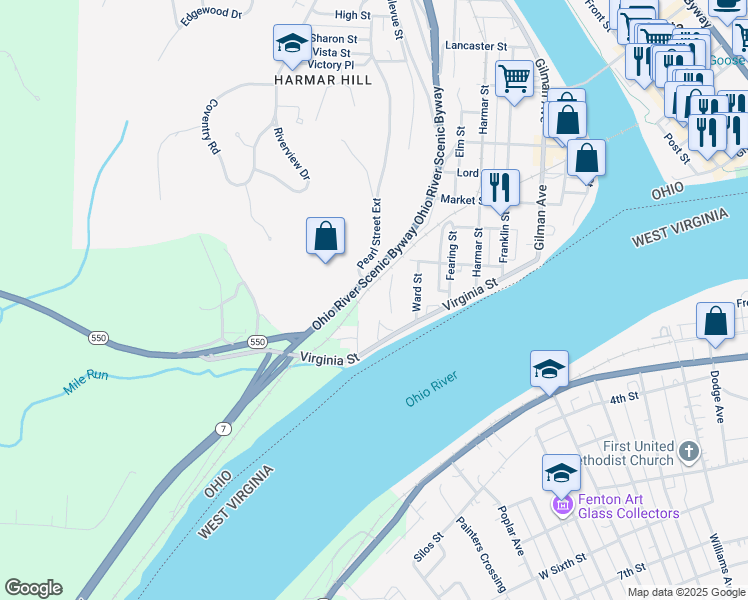 map of restaurants, bars, coffee shops, grocery stores, and more near 623 Virginia Street in Marietta