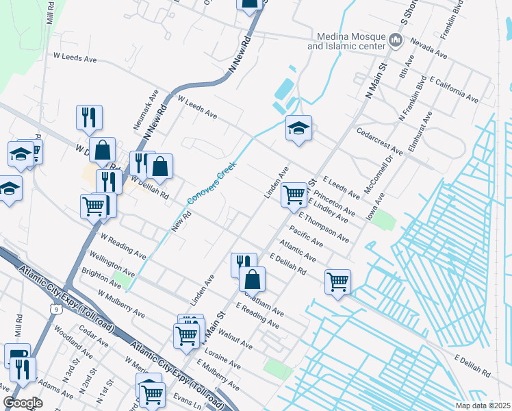 map of restaurants, bars, coffee shops, grocery stores, and more near 931 Linden Avenue in Pleasantville