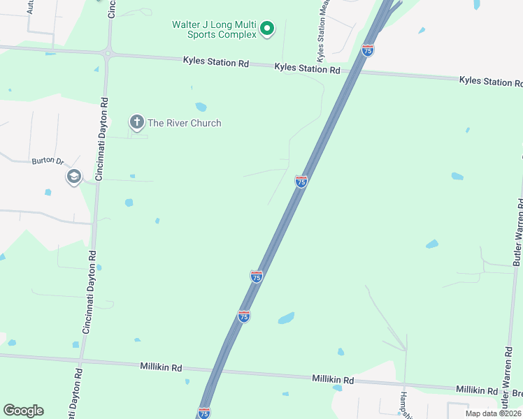 map of restaurants, bars, coffee shops, grocery stores, and more near 5667 Kyles Lane in Butler County